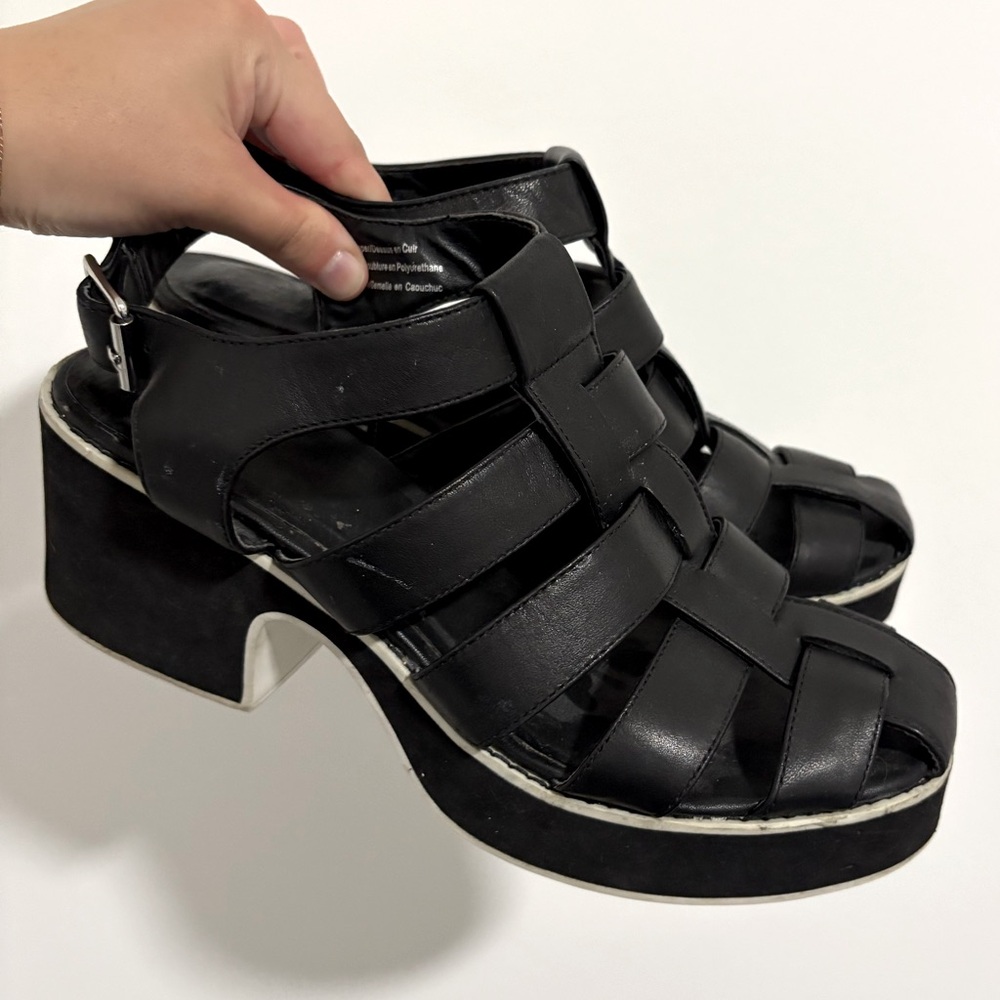 Shellys London Platform Round Cage Toe Heel Sandals Women's Size 8.5
